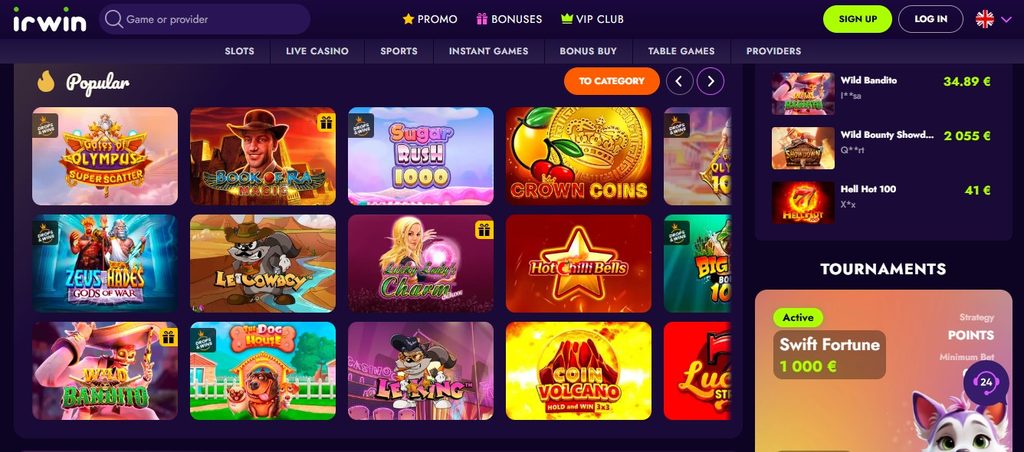 Irwin Casino offer page, limit expressed as a multiple