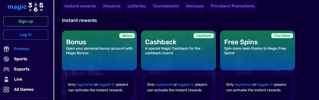 magic365 offer page, limit set out in the small print