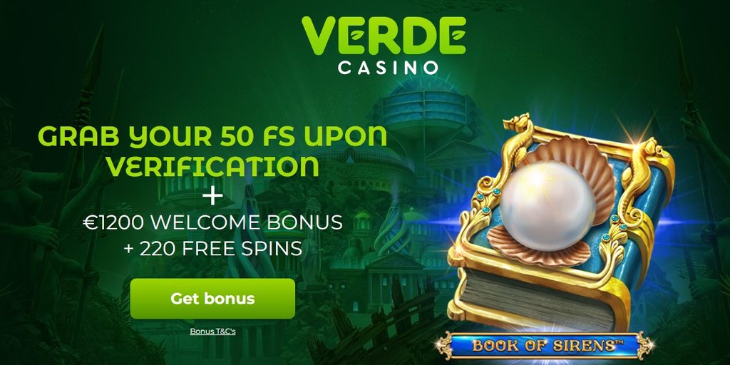 VerdeCasino offer page, spin value printed under the headline