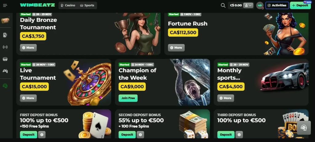 WinBeatz offer page, eligible titles scrolled into view